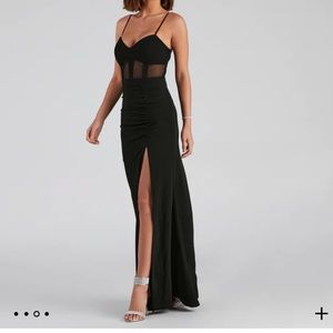 Black Formal High Slit Illusion Dress